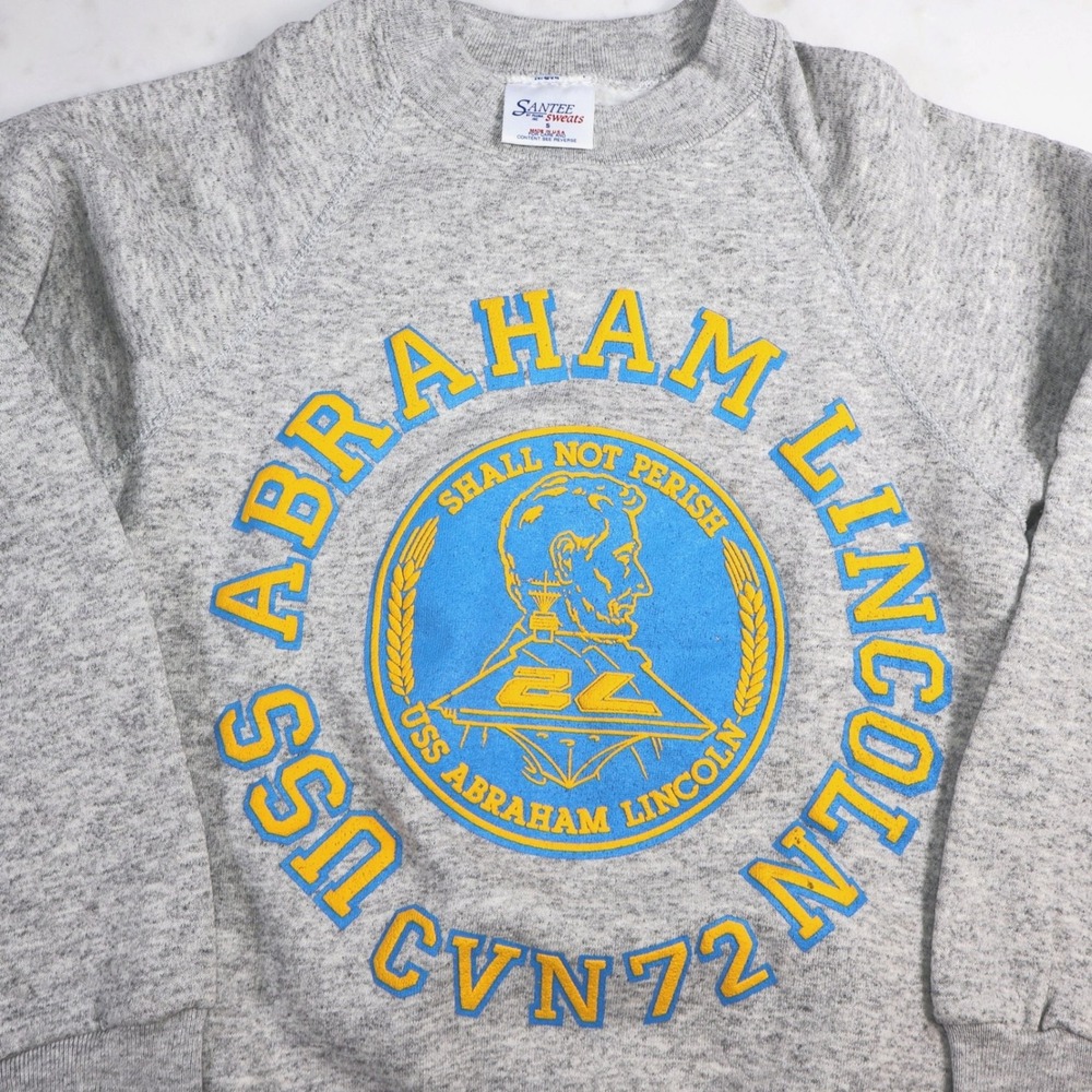 Vintage 90s USS Abraham Lincoln CVN-72 Sweatshirt Santee USA Puff Print Small
